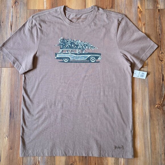 Men's Life is Good Vintage Wagon with Dogs Christmas Tee Crusher Tee - Picture 3 of 6